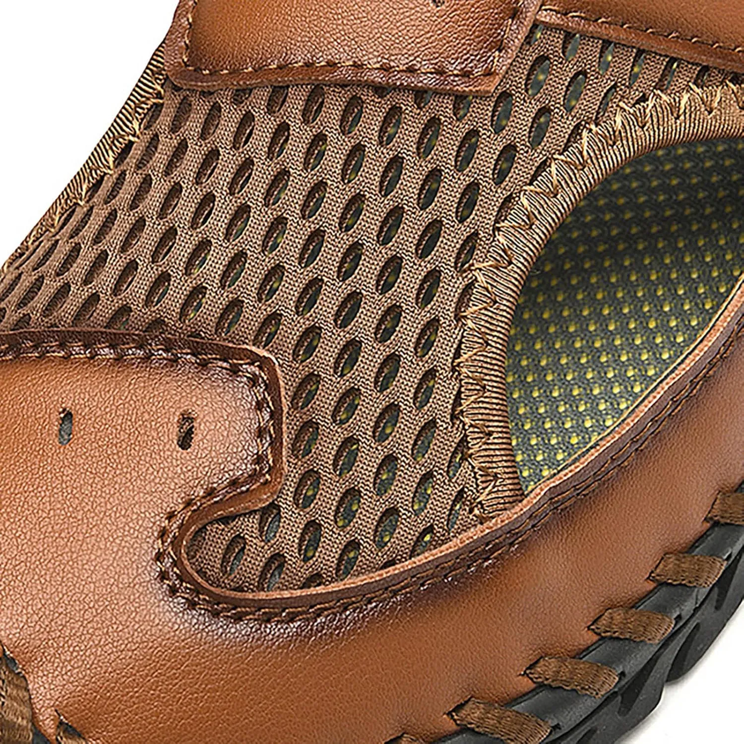 2025 Men's New Versatile Trendy Handmade Large Beach Shoes Hollow Mesh Shoes Leather Slide Sandals