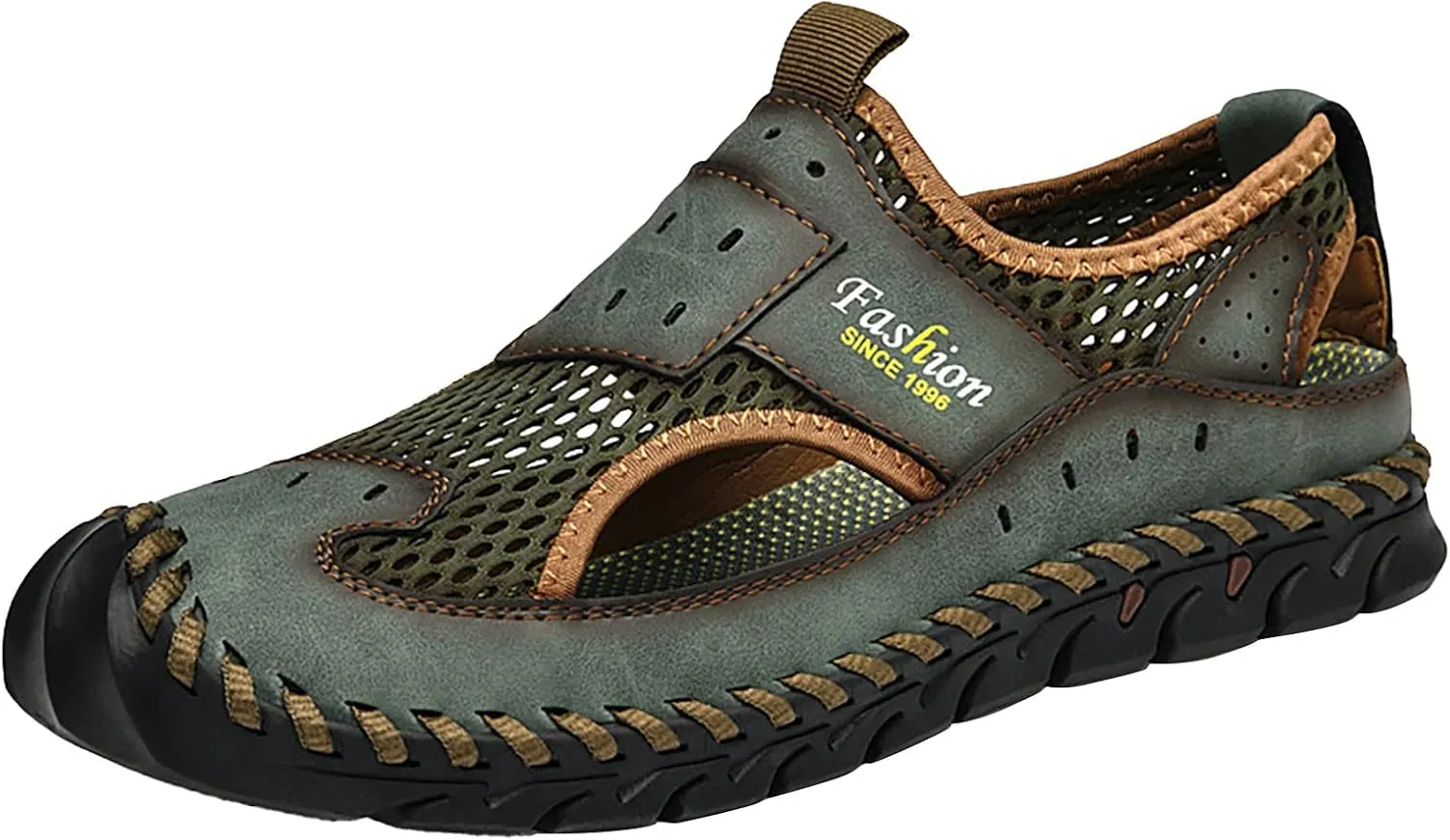 2025 Men's New Versatile Trendy Handmade Large Beach Shoes Hollow Mesh Shoes Leather Slide Sandals