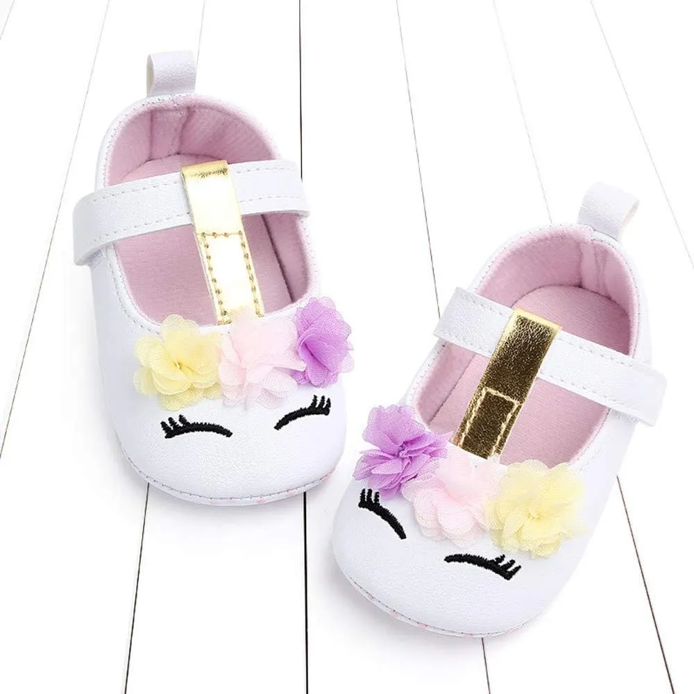 Baby Girl Shoes Soft Sole Floral 0-15 Months Newborn Infant Mary Jane Flats Non-Slip Rubber Baptism Dresses Shoe