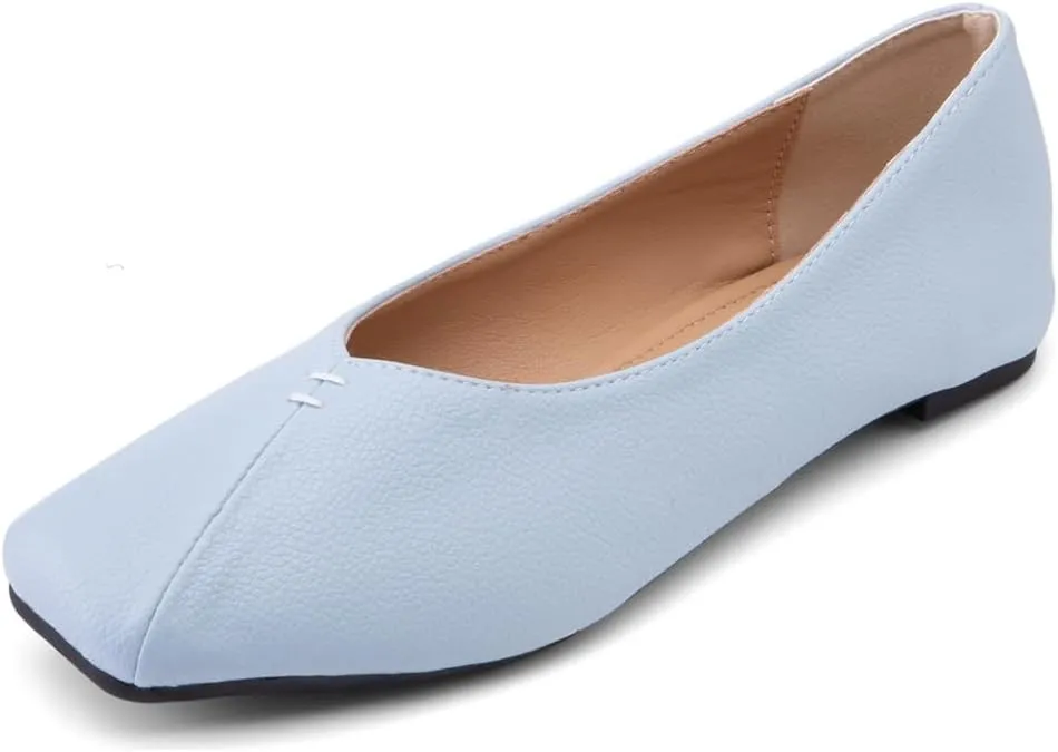Ballet Flats for Womens Girls Square Toe Soft Comfortable Slip On Ballerina Walking Loafers Dress Shoes