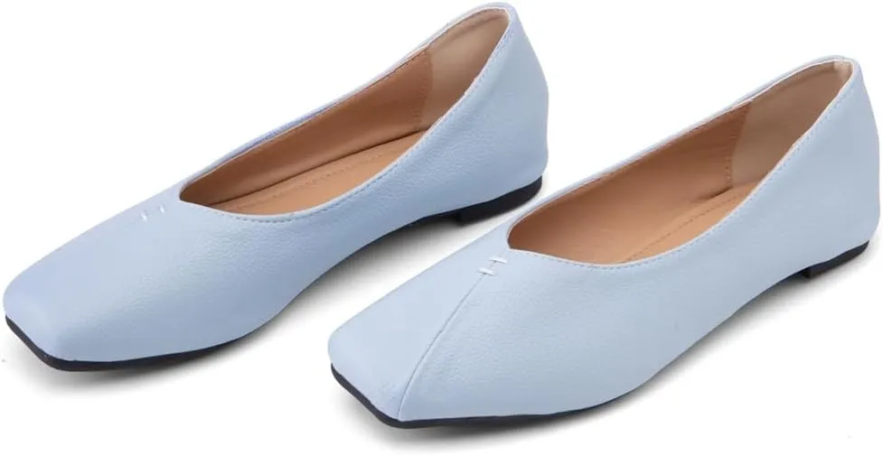 Ballet Flats for Womens Girls Square Toe Soft Comfortable Slip On Ballerina Walking Loafers Dress Shoes