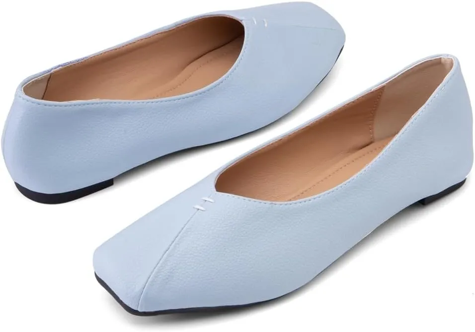 Ballet Flats for Womens Girls Square Toe Soft Comfortable Slip On Ballerina Walking Loafers Dress Shoes