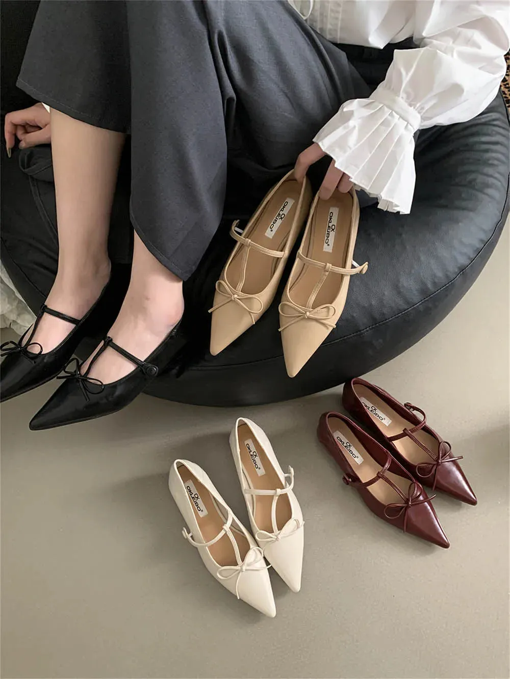 binfenxie  -  Fashion Women Flats Loafers Pointed Toe Shallow Slip On Casual Mules Shoes Bow Design Black Beige Yellow Red 2024 New Arrivals