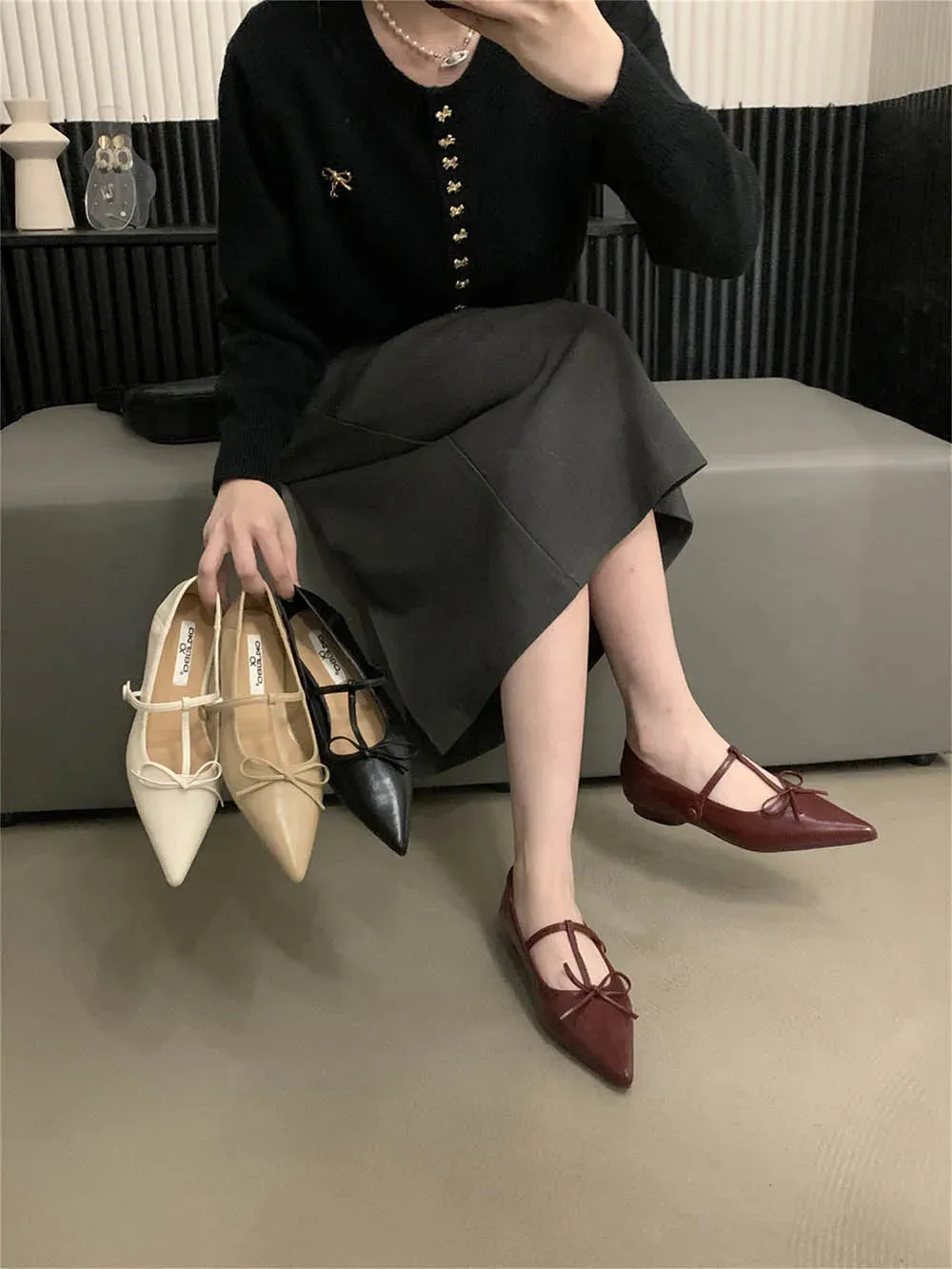 binfenxie  -  Fashion Women Flats Loafers Pointed Toe Shallow Slip On Casual Mules Shoes Bow Design Black Beige Yellow Red 2024 New Arrivals