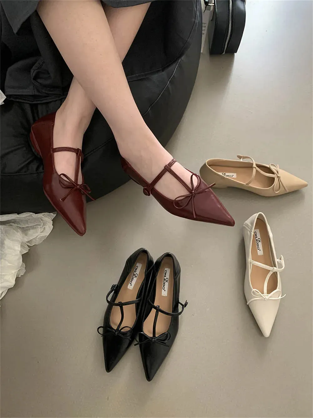 binfenxie  -  Fashion Women Flats Loafers Pointed Toe Shallow Slip On Casual Mules Shoes Bow Design Black Beige Yellow Red 2024 New Arrivals