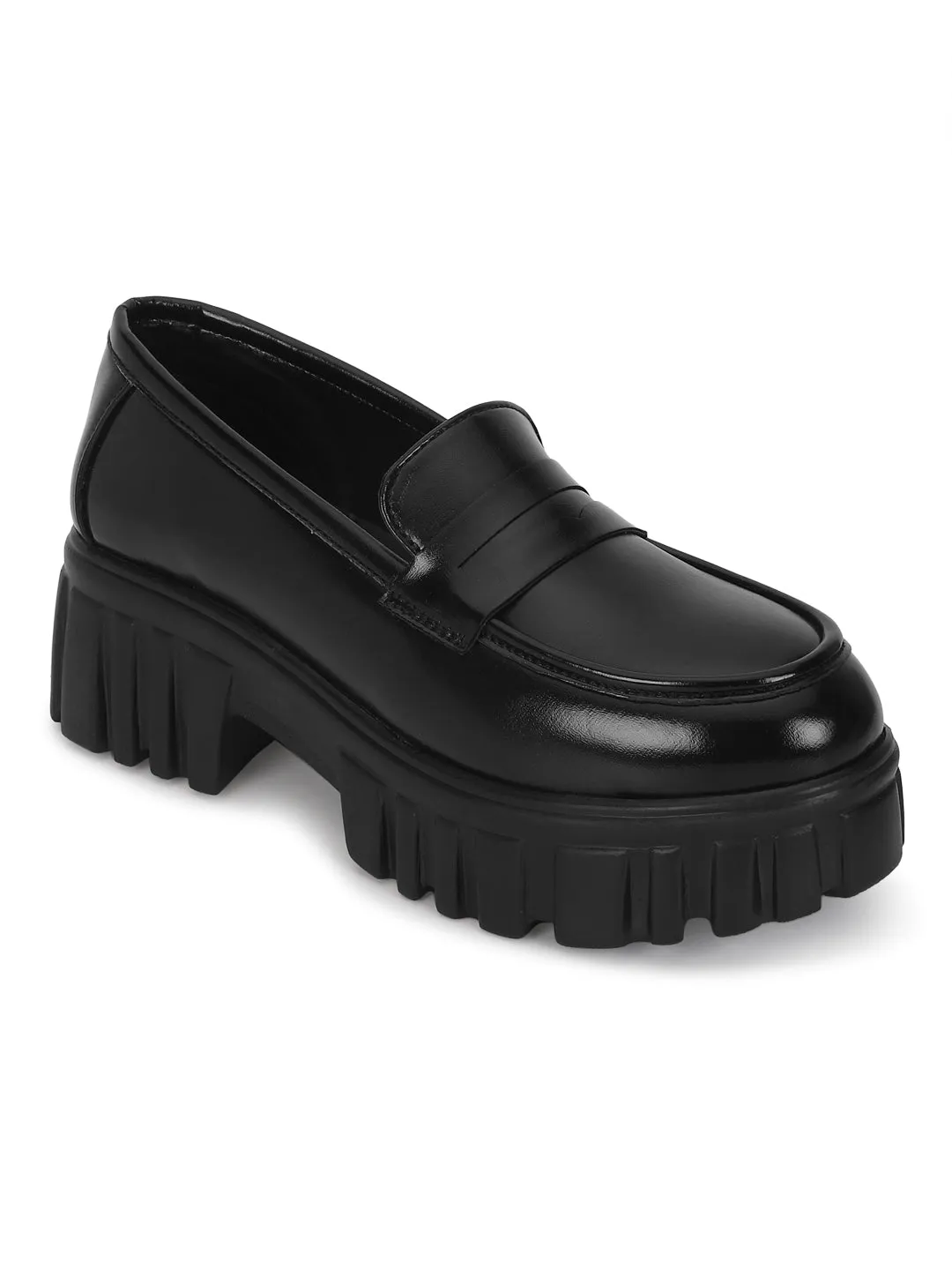 Black PU Block Loafers (TC-ANA-7981-BLK)