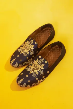 Blue Embroidered Loafers
