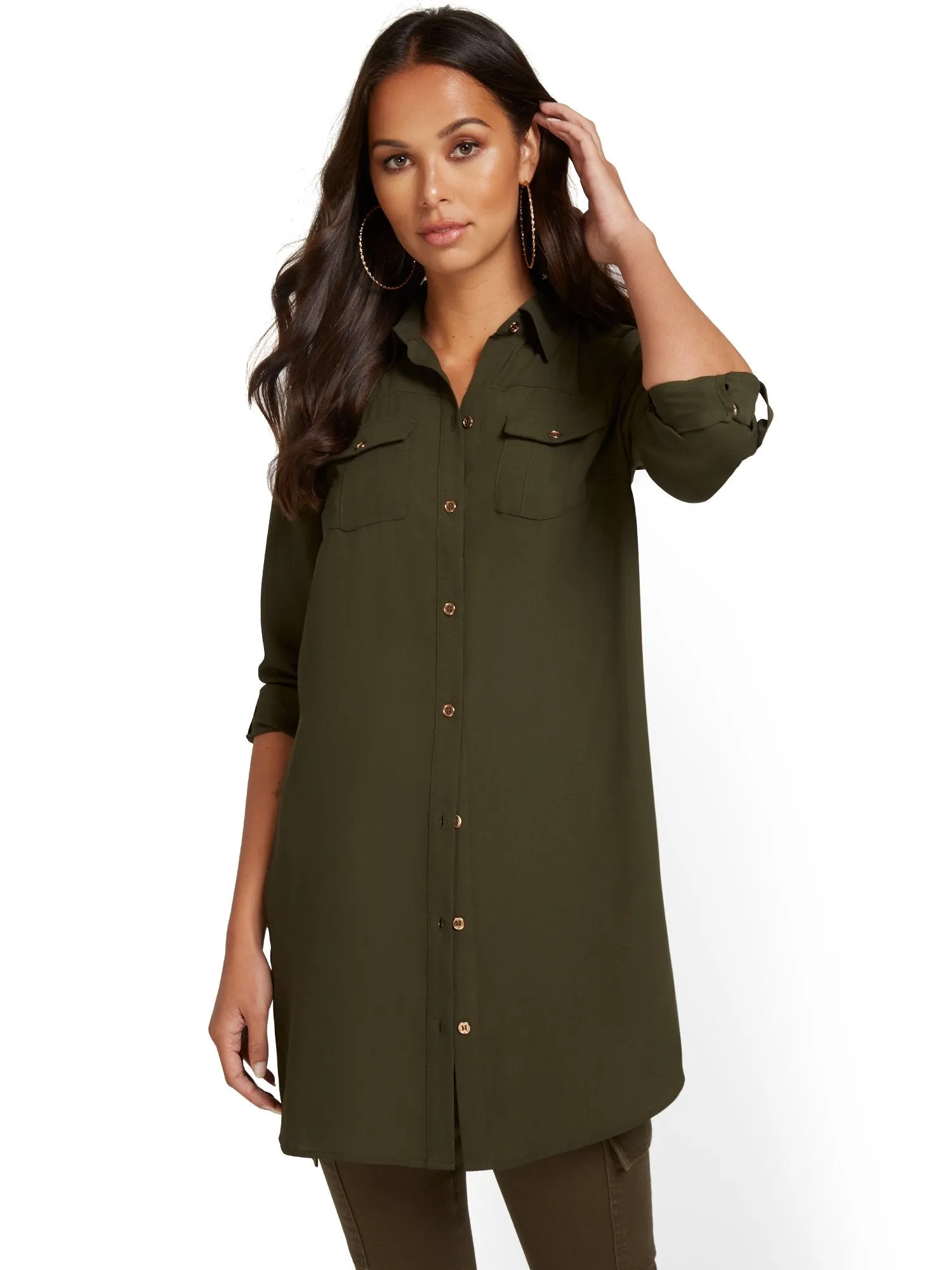 Button-Front Maxi Shirt