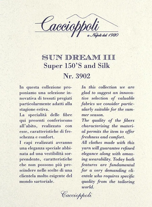 Caccioppoli Sun Dream Sodina Navy Blue Wool Silk Suit