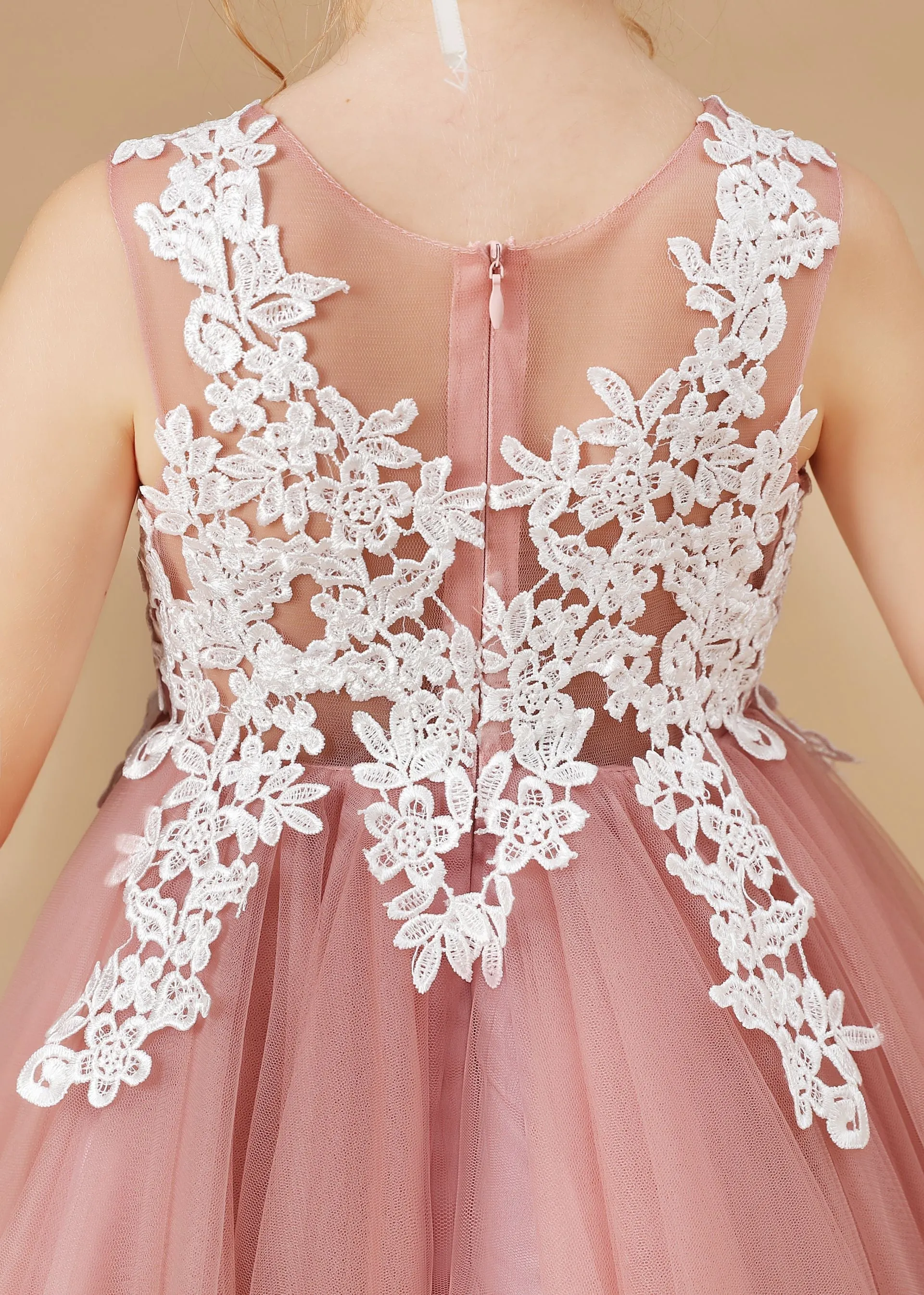 Chic Applique Asymmetrical Sleeveless Tulle Flower Girl Dress