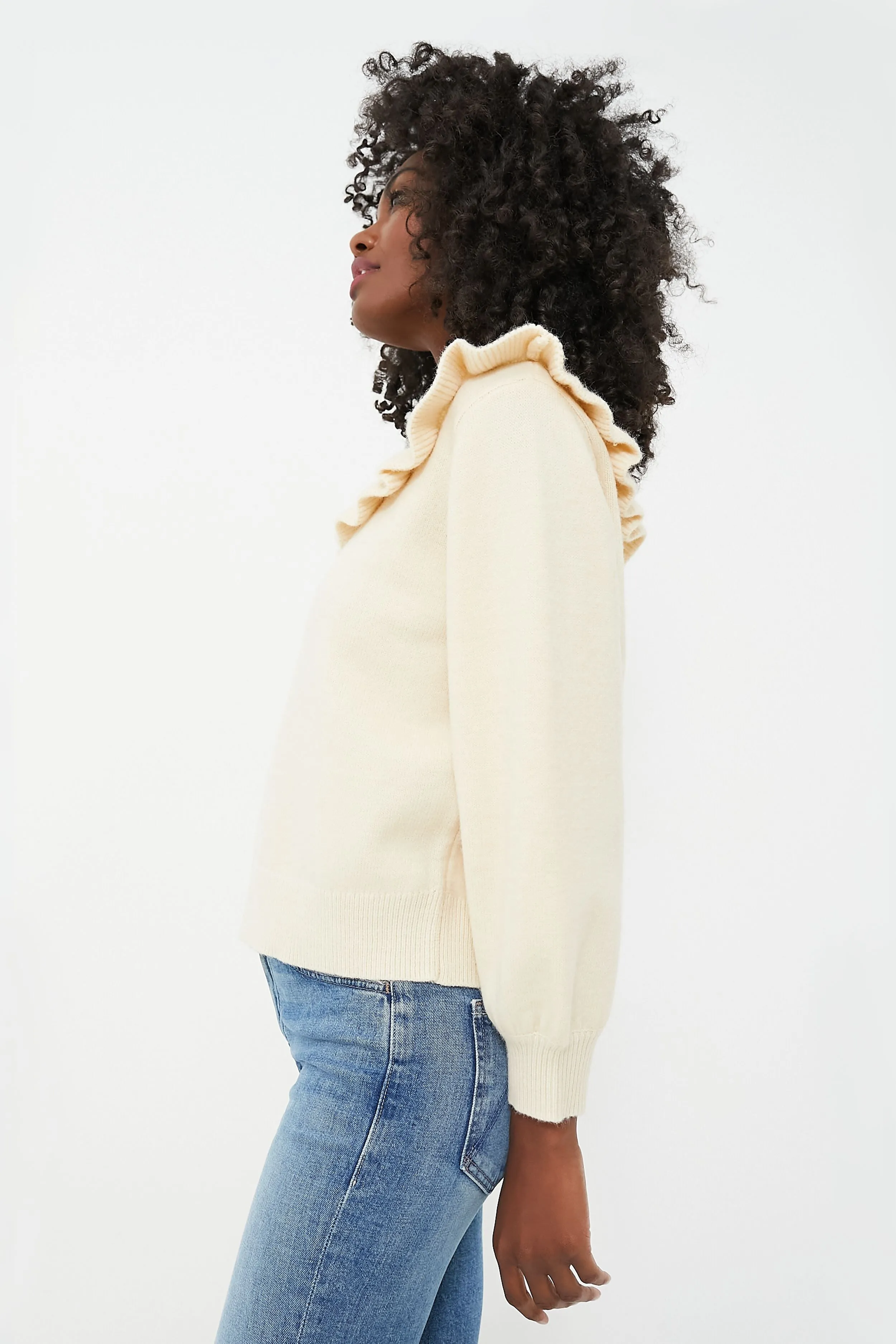 Cream Ruffle Ramona Sweater