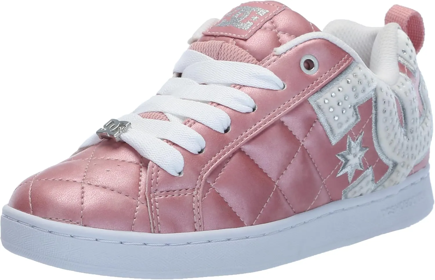 DC Women's Court Graffik SE Skate Shoe, Pink with Silver, 5.5