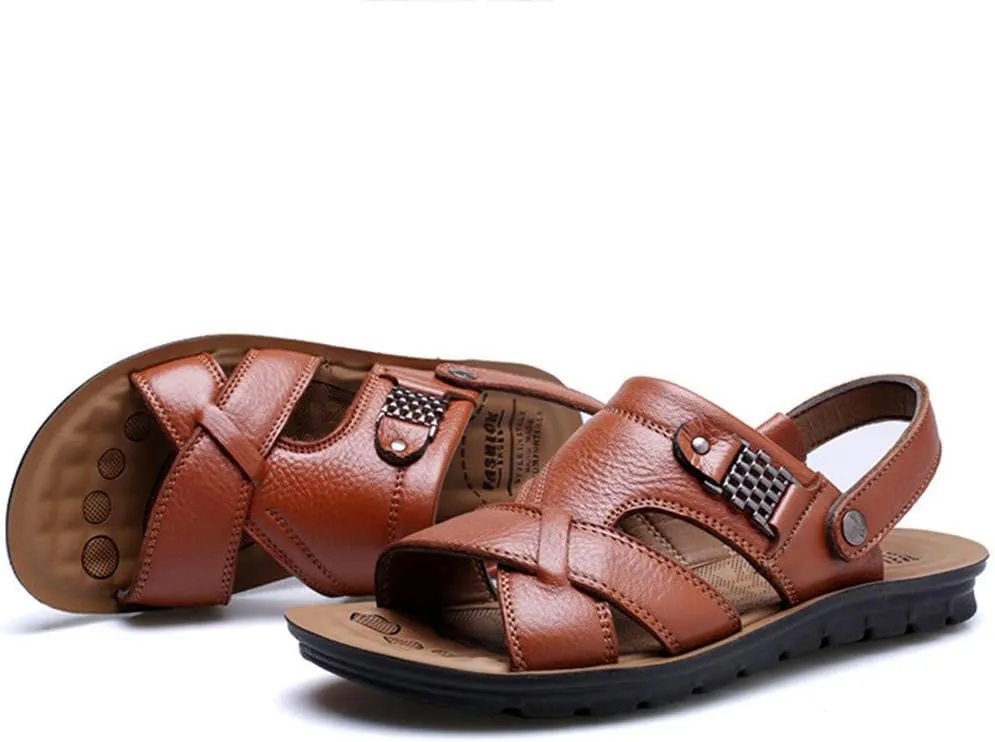 Fashion Shoes Beach Slippers Outdoor Men's Breathable Sandals Slides Leather Men's Slip on Sandals