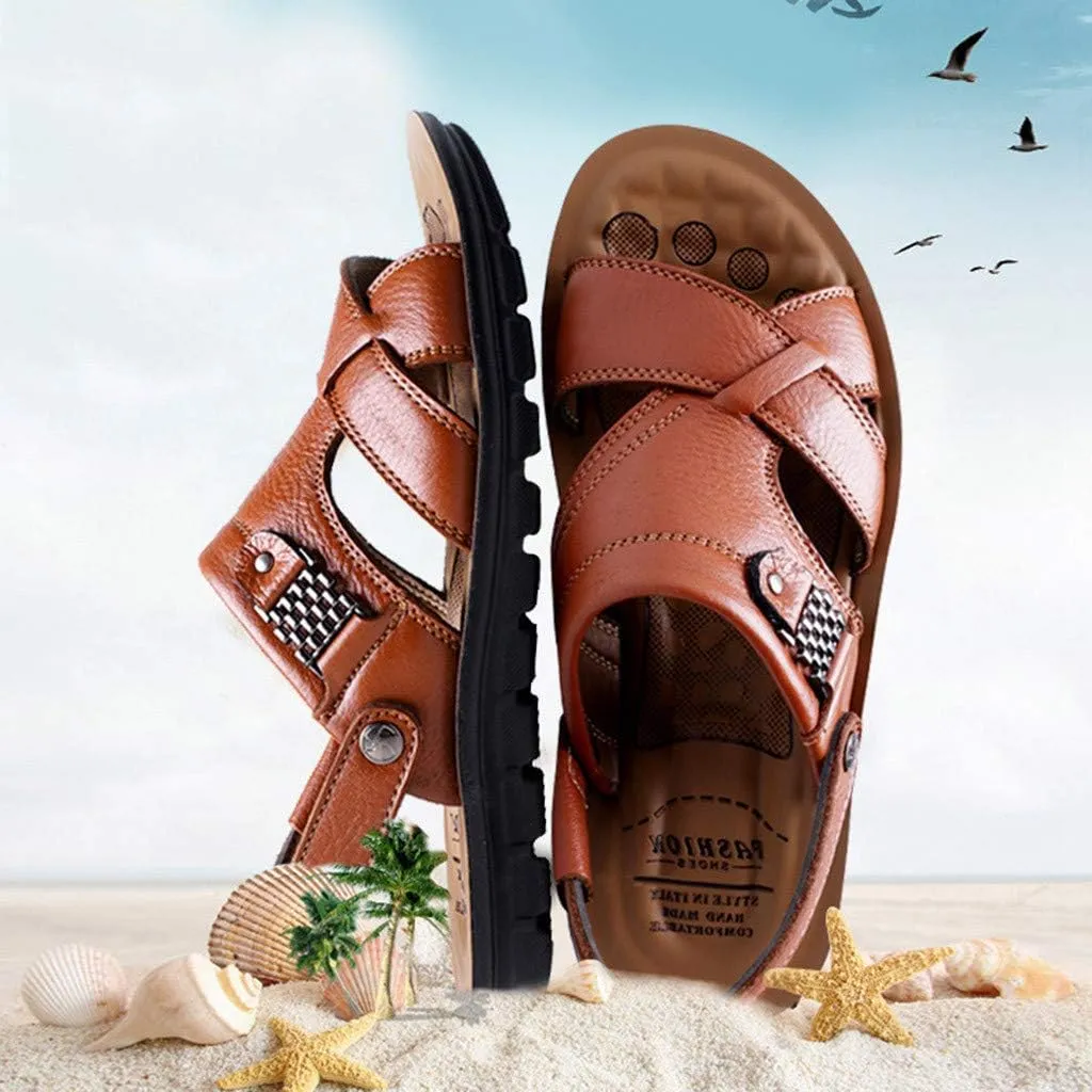 Fashion Shoes Beach Slippers Outdoor Men's Breathable Sandals Slides Leather Men's Slip on Sandals