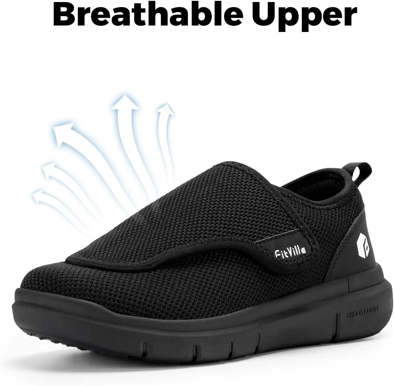 FitVille Diabetic Shoes for Men Extra Wide Slip-on Shoes for Swollen Feet Adjustable Walking Shoes for Elderly Foot Pain Relief Neuropathy - EasyTop Wings