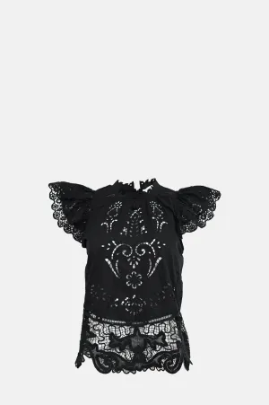 Gianna Lace Flutter Slv Top Black