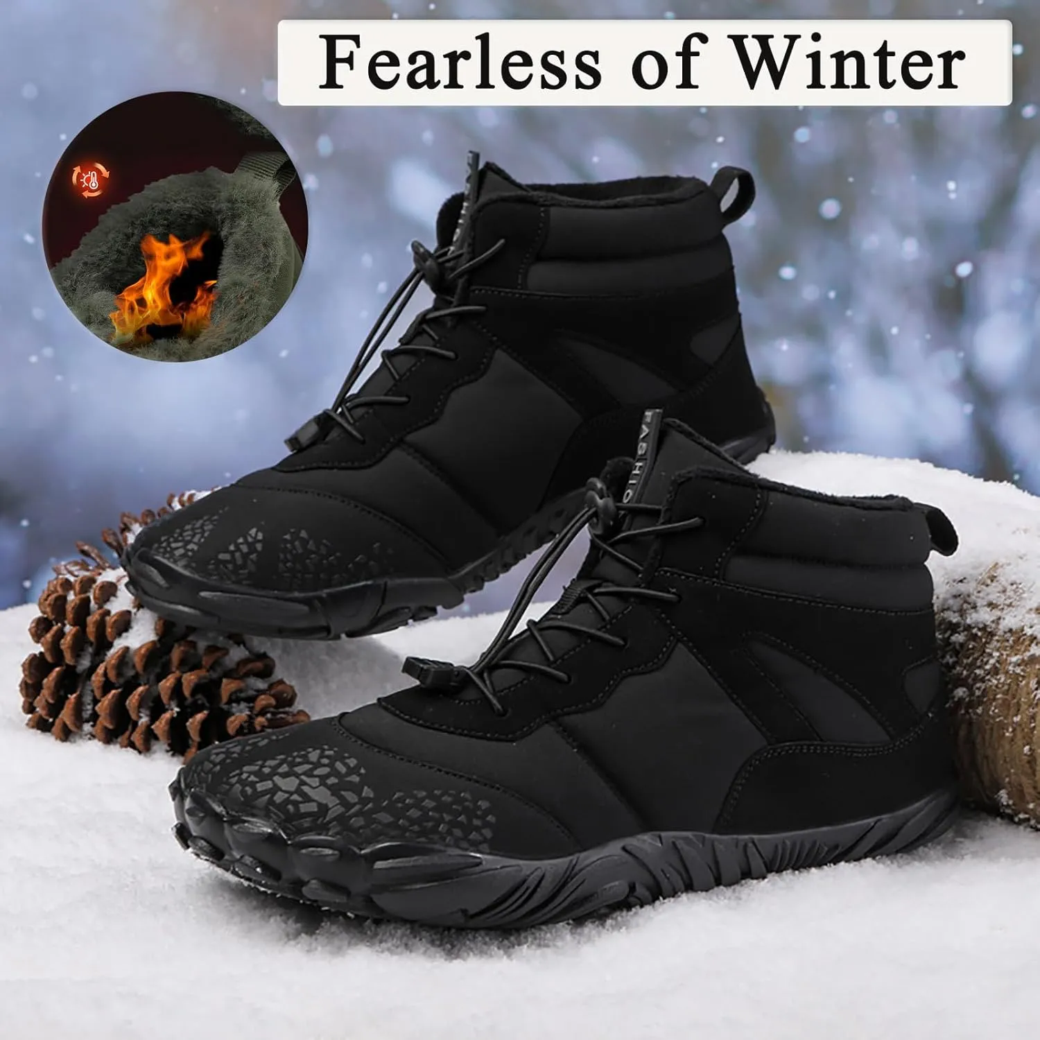 Hike Winter Footwear Barefoot Shoes Women Men, Autumn Winter Waterproof Wide Toe Box Barefoot Shoes Walking Boots