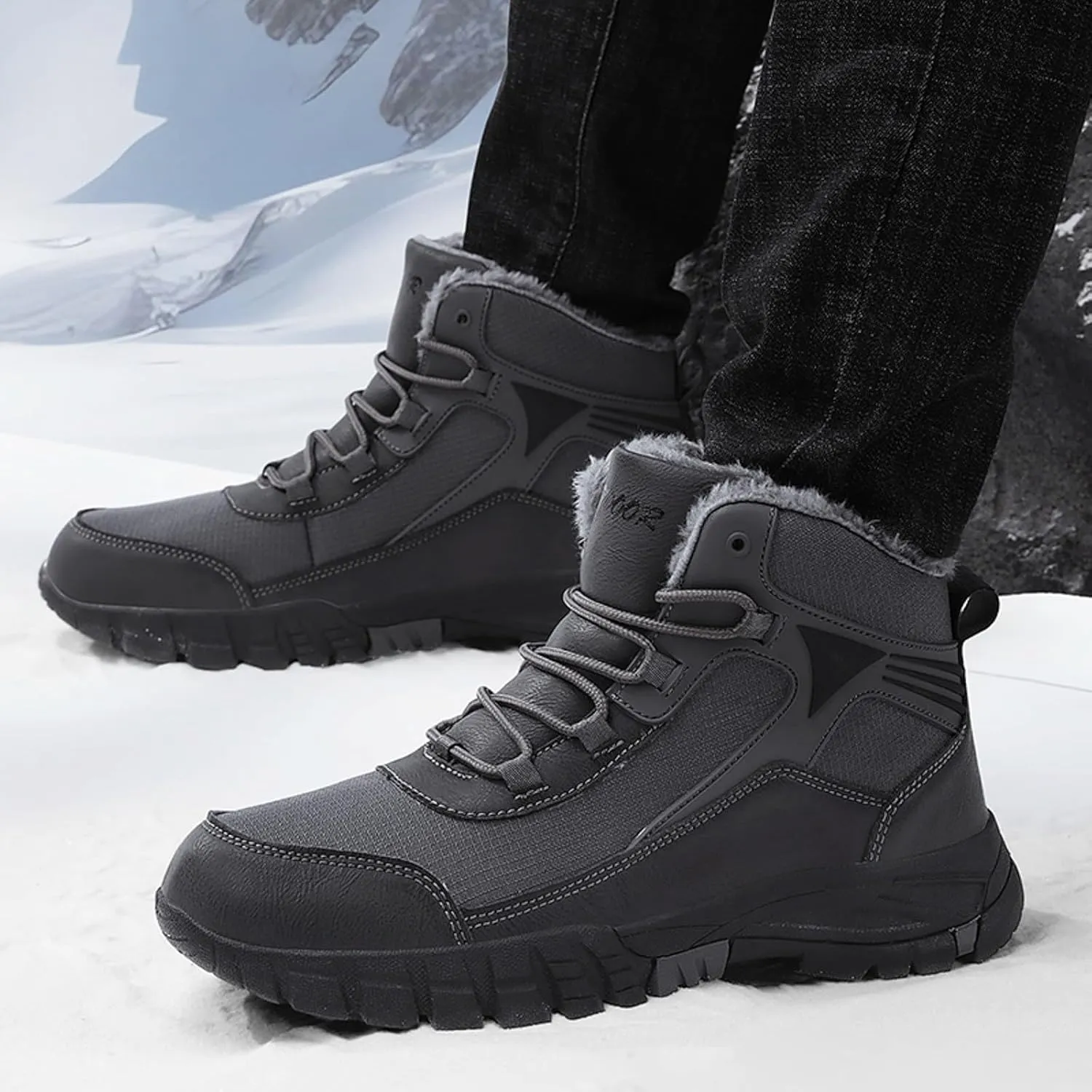 Hiking Boots for Teen Boys, Waterproof Boots Cold Weather Insulated Fur Boots Outdoor Work Boots Women's Winter Boots