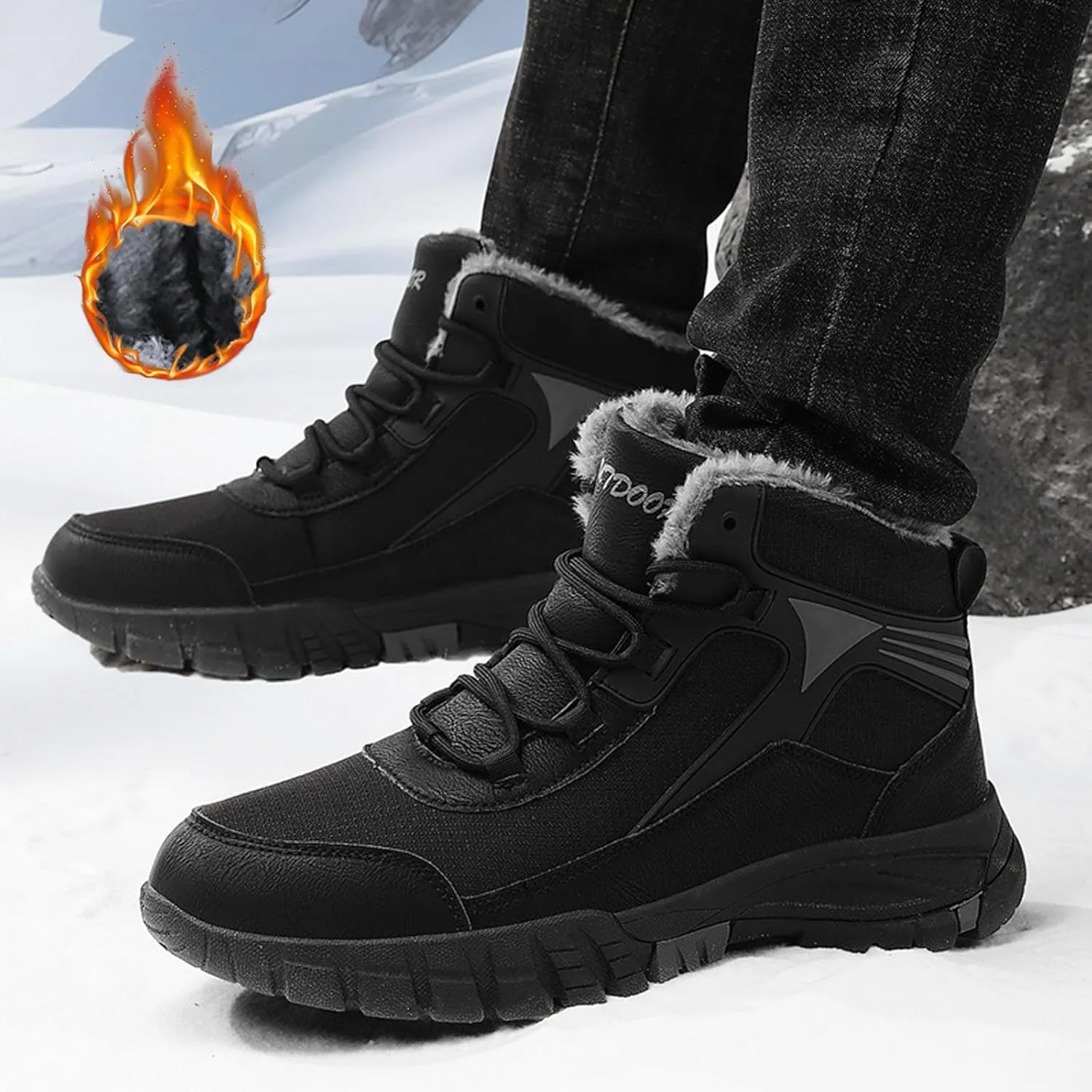 Hiking Boots for Teen Boys, Waterproof Boots Cold Weather Insulated Fur Boots Outdoor Work Boots Women's Winter Boots