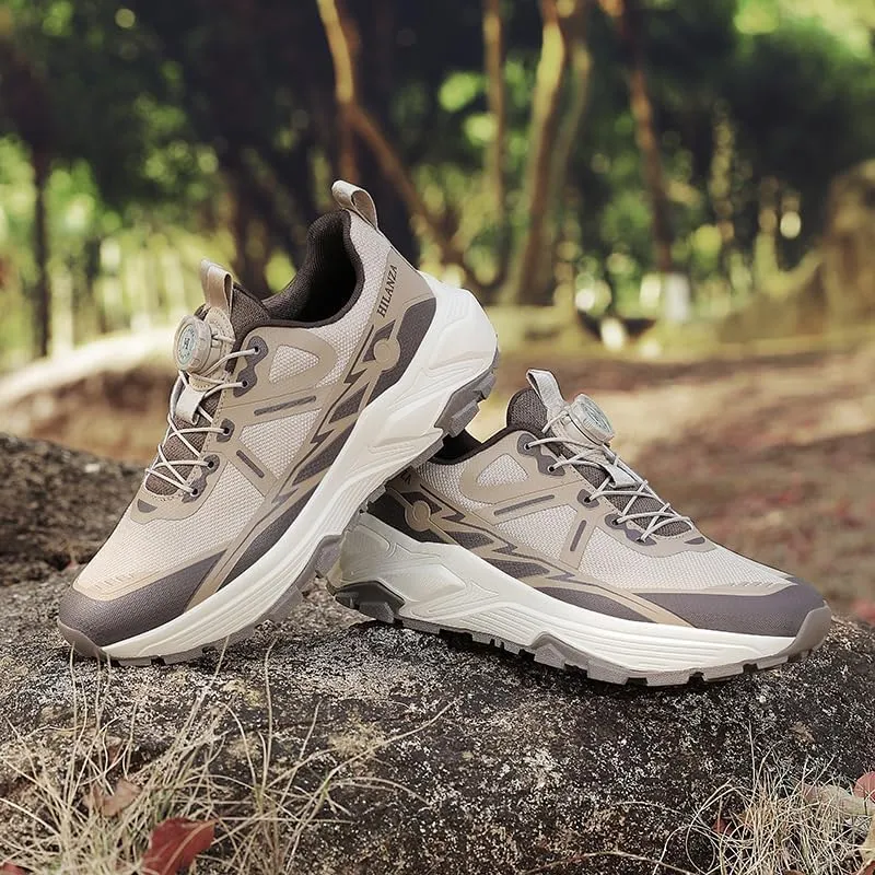 Hilanza All-Black Trail Running Shoes, Mesh Athletic Sneakers, Non-Slip Outdoor Hiking Shoes