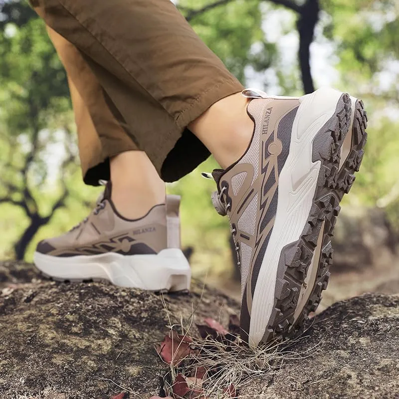 Hilanza All-Black Trail Running Shoes, Mesh Athletic Sneakers, Non-Slip Outdoor Hiking Shoes