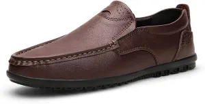 HOOENG Shoes Smoking Loafer for Men Genuine Leather Stitching Details Round Toe Flat Heel Lightweight Resistant Driving Slip On (Color : Brown, Size : 9)