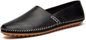 HOOENG Smoking Loafer for Men Genuine Leather Round Toe Stitching Details Resistant Flat Heel Lightweight Flexible Walking Slip on (Color : Black, Size : 10)