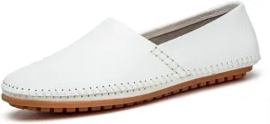 HOOENG Smoking Loafer for Men Genuine Leather Round Toe Stitching Details Resistant Flat Heel Lightweight Flexible Walking Slip on (Color : White, Size : 11)
