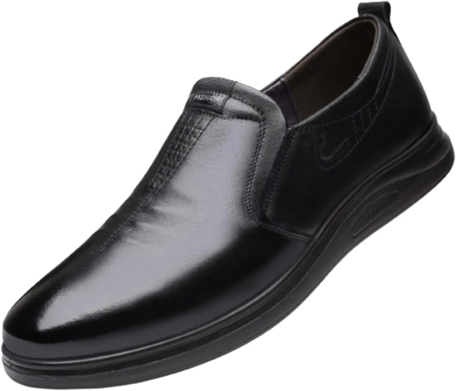 HOOENG Smoking Loafer for Men Genuine Leather Stitching Details Round Toe Breathable Resistant Flexible Anti-Slip Driving Slip On (Color : Black, Size : 9)