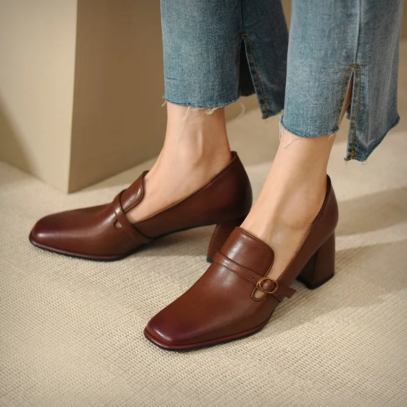 Indya Brown Heeled Loafers for Women