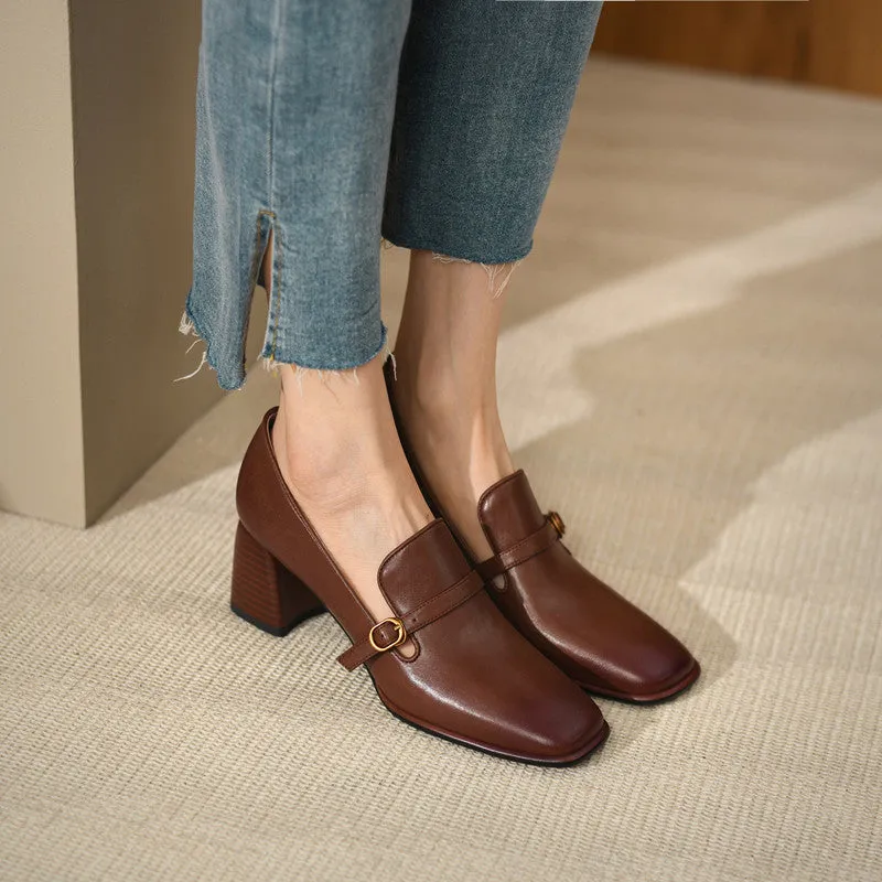 Indya Brown Heeled Loafers for Women