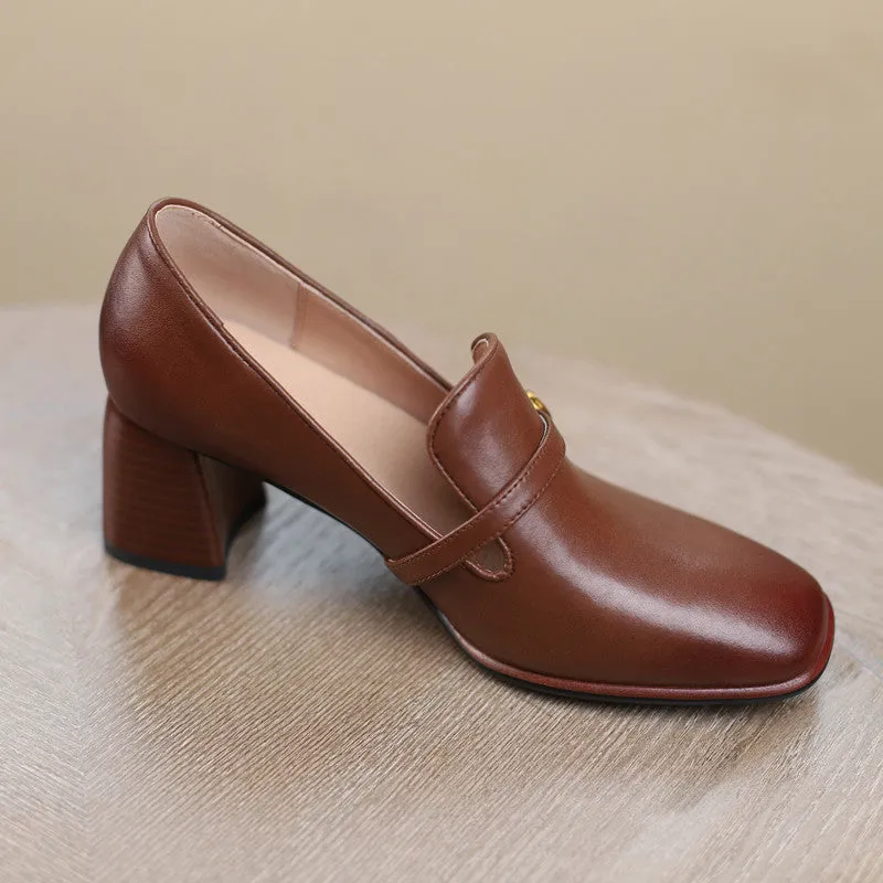 Indya Brown Heeled Loafers for Women