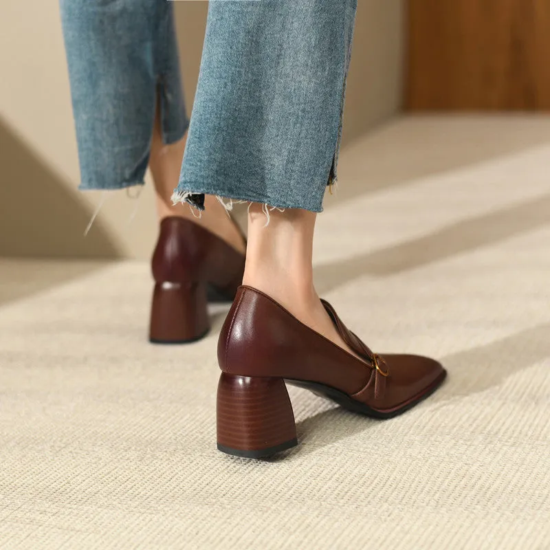 Indya Brown Heeled Loafers for Women