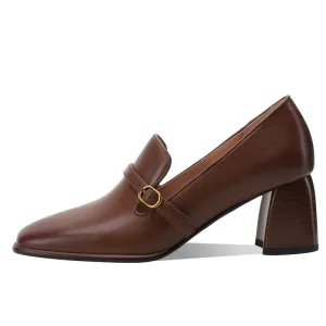 Indya Brown Heeled Loafers for Women