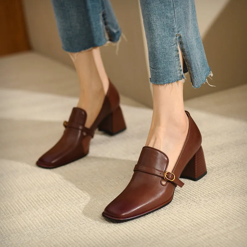Indya Brown Heeled Loafers for Women