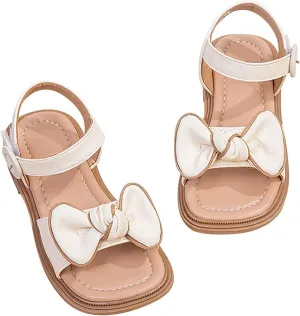 Kids Girls Dress Sandals Cute Bow Soft Rubber Flats Summer Open Toe Princess Flat Shoes with Adjustable Straps
