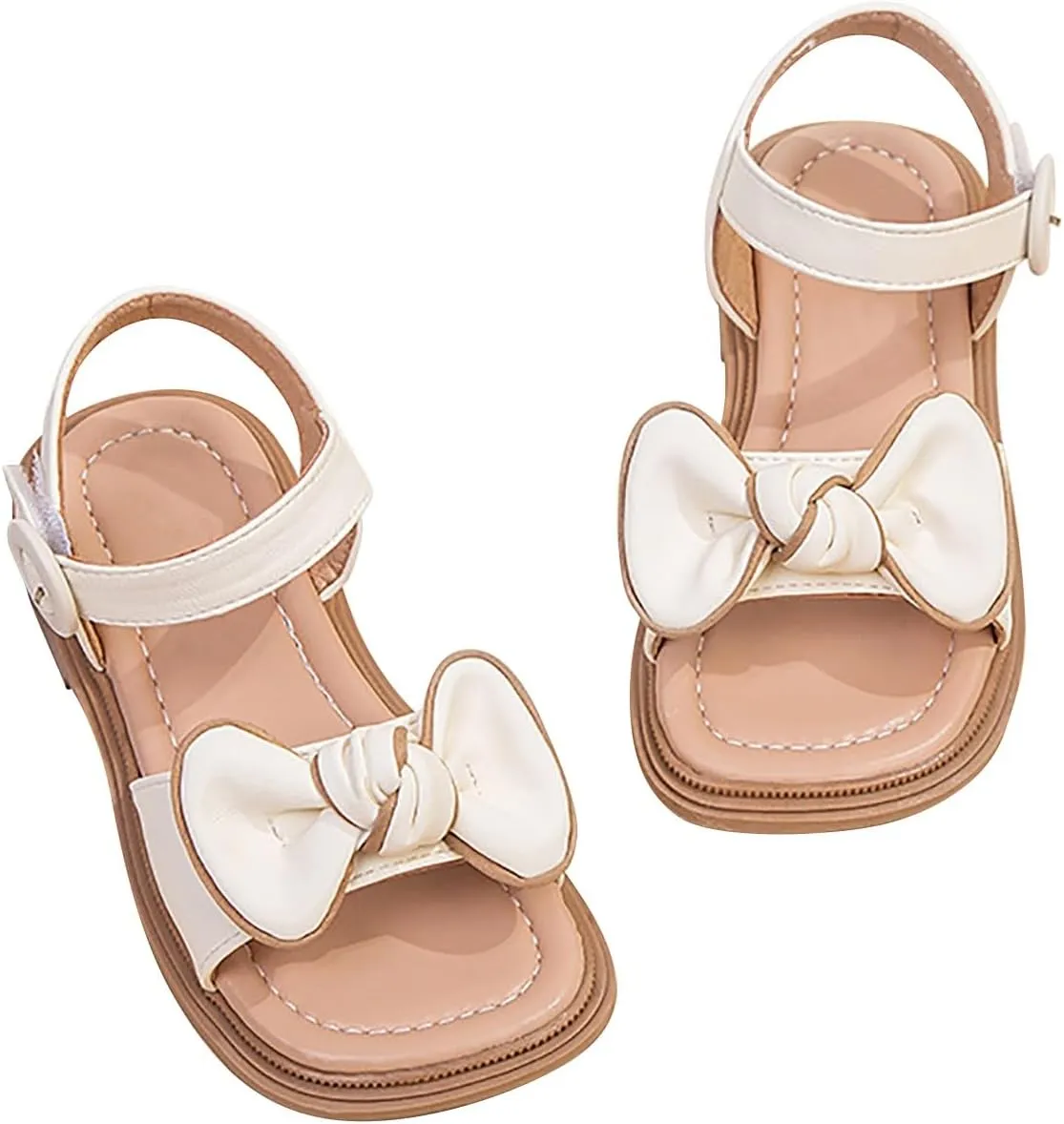 Kids Girls Dress Sandals Cute Bow Soft Rubber Flats Summer Open Toe Princess Flat Shoes with Adjustable Straps