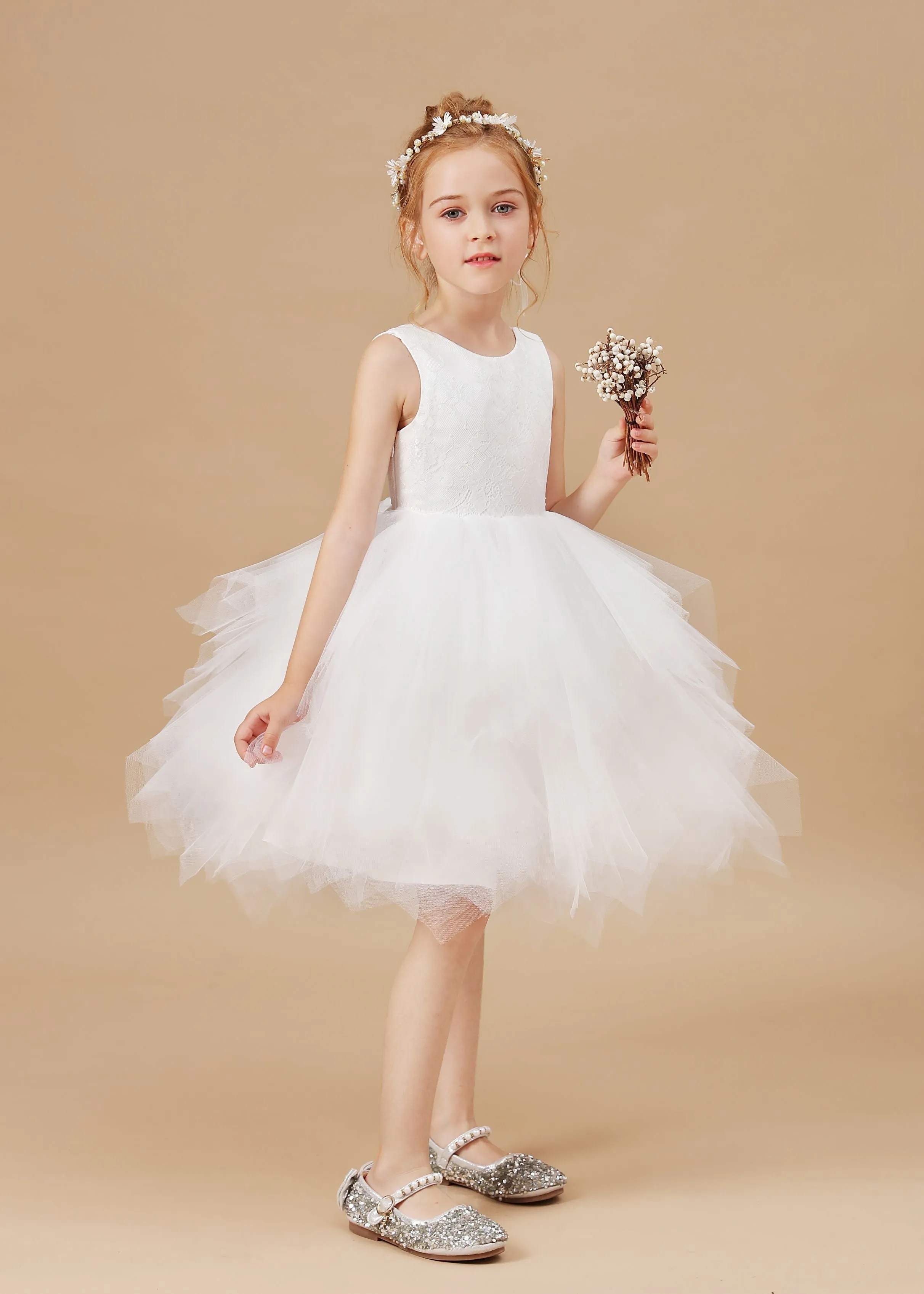 Lace Tulle Chic Sleeveless Flower Girl Dress