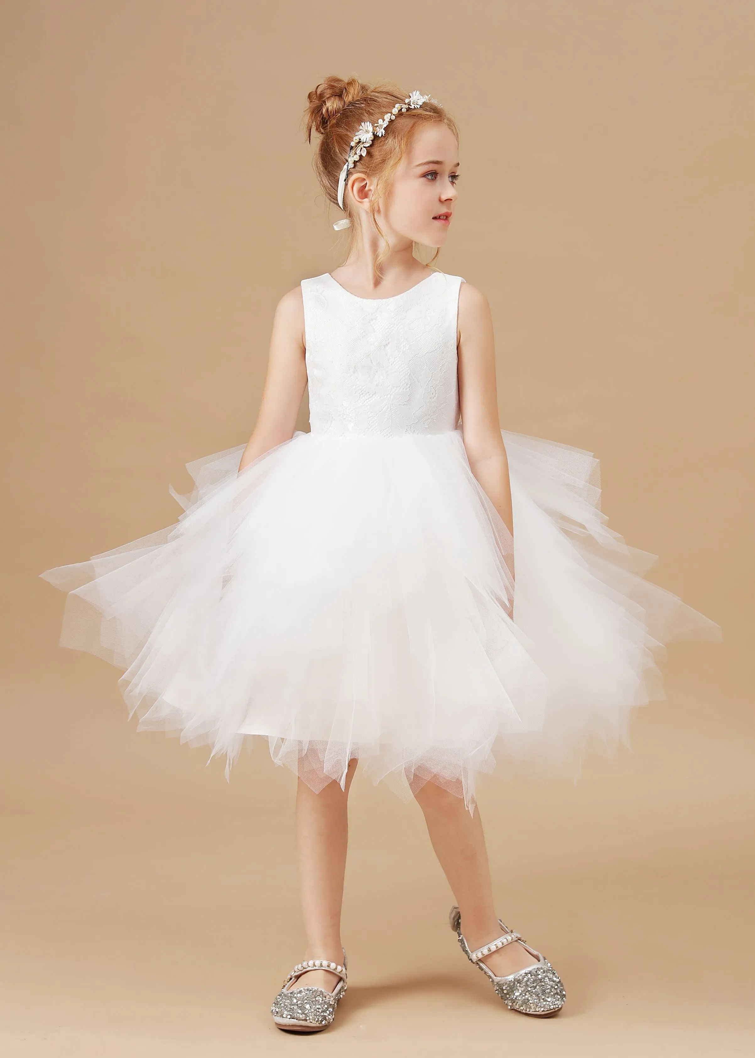 Lace Tulle Chic Sleeveless Flower Girl Dress