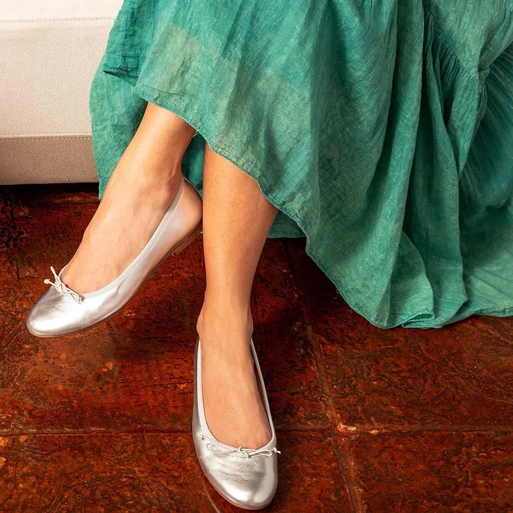 Livia Leather Ballet Flat Shoes - Silver