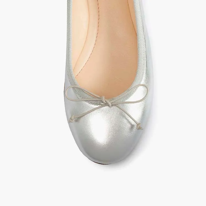 Livia Leather Ballet Flat Shoes - Silver