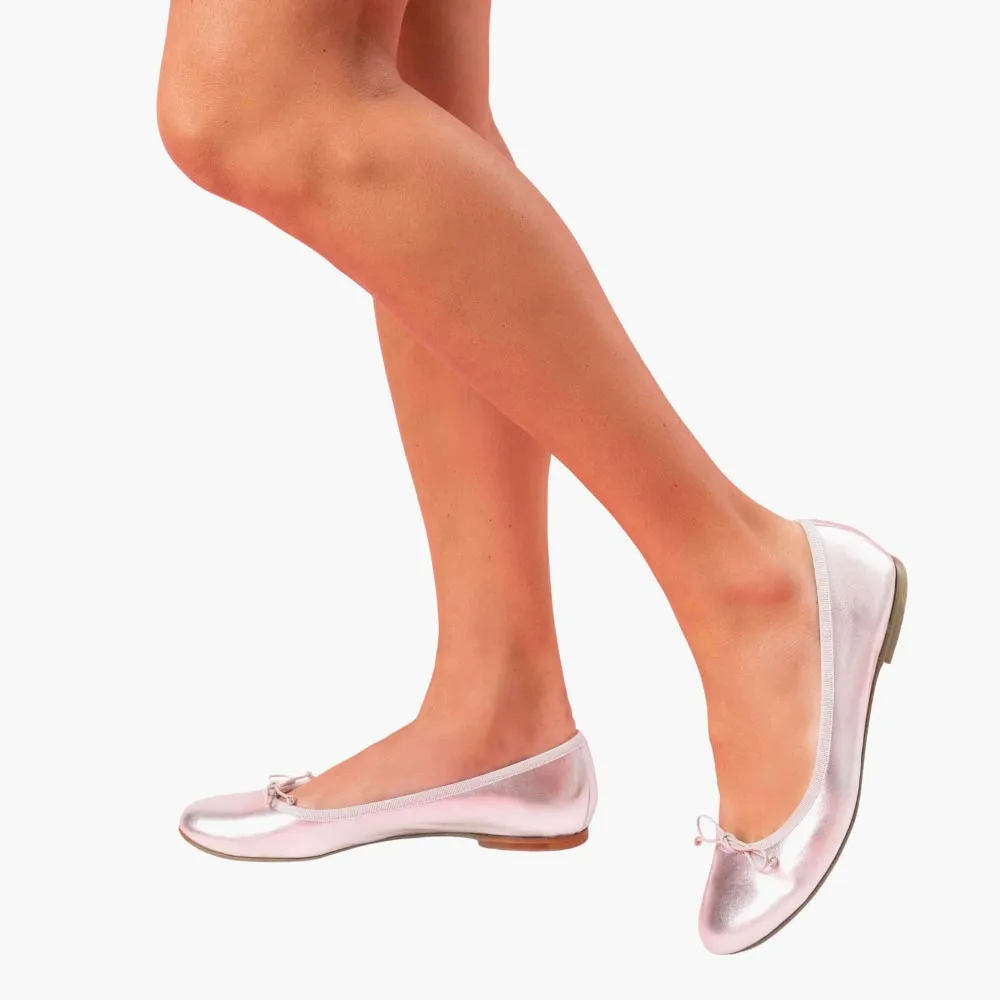 Livia Leather Ballet Flat Shoes - Silver
