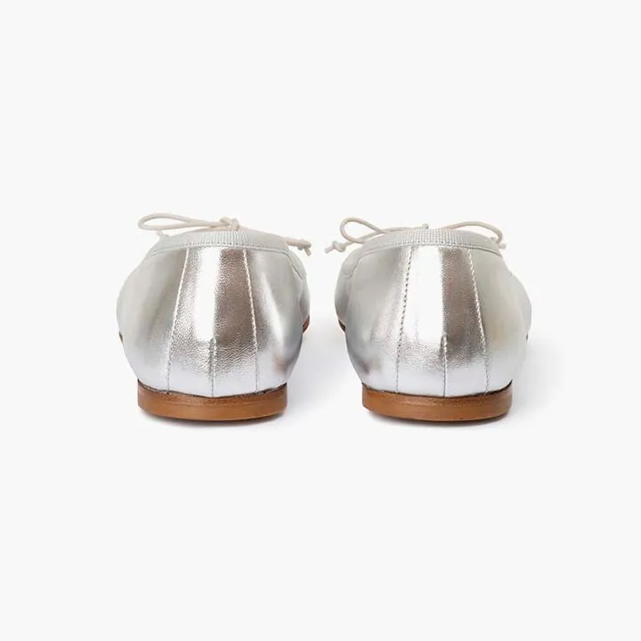 Livia Leather Ballet Flat Shoes - Silver