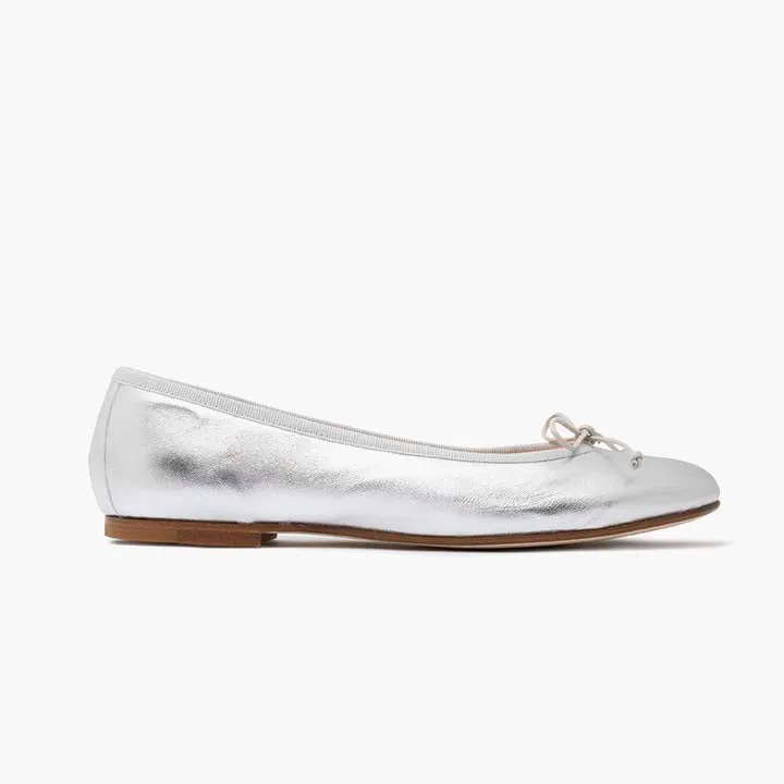 Livia Leather Ballet Flat Shoes - Silver