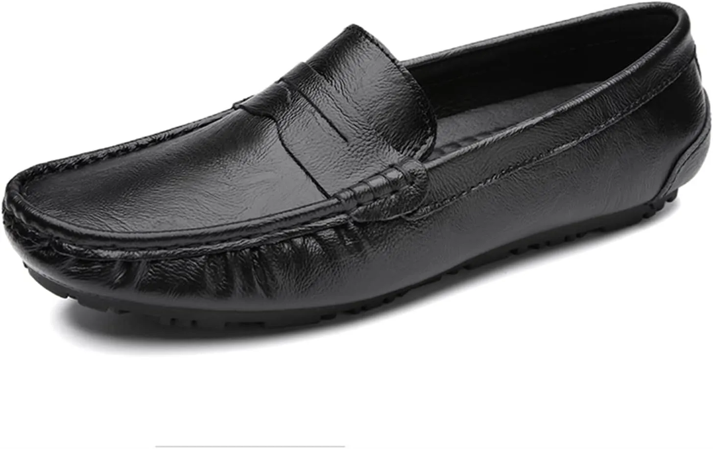 Loafers for Men Penny Loafer Genuine Leather Stitching Details Round Toe Flat Heel Anti-Slip Flexible Wedding Prom Slip-ons