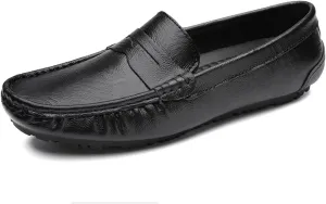 Loafers for Men Penny Loafer Genuine Leather Stitching Details Round Toe Flat Heel Anti-Slip Flexible Wedding Prom Slip-ons