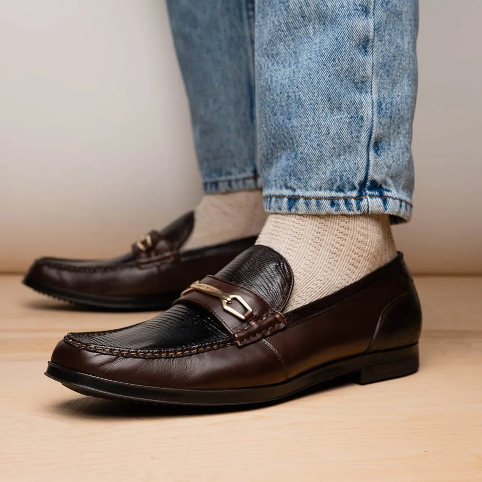 Marco Di Milano Hugo Men's Shoes Brown Exotic Lizard / Calf-Skin Leather Horsebit Loafers (MDM1083)
