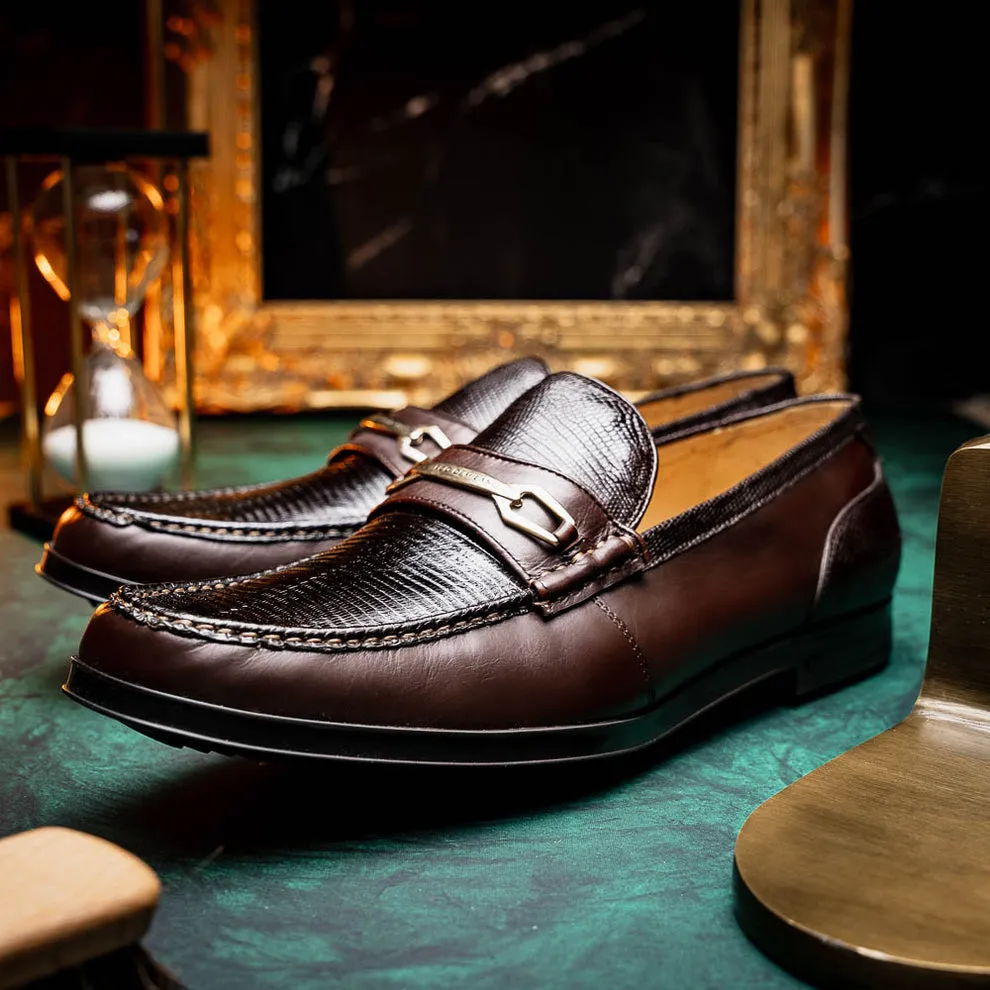 Marco Di Milano Hugo Men's Shoes Brown Exotic Lizard / Calf-Skin Leather Horsebit Loafers (MDM1083)