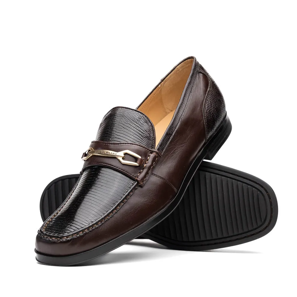 Marco Di Milano Hugo Men's Shoes Brown Exotic Lizard / Calf-Skin Leather Horsebit Loafers (MDM1083)
