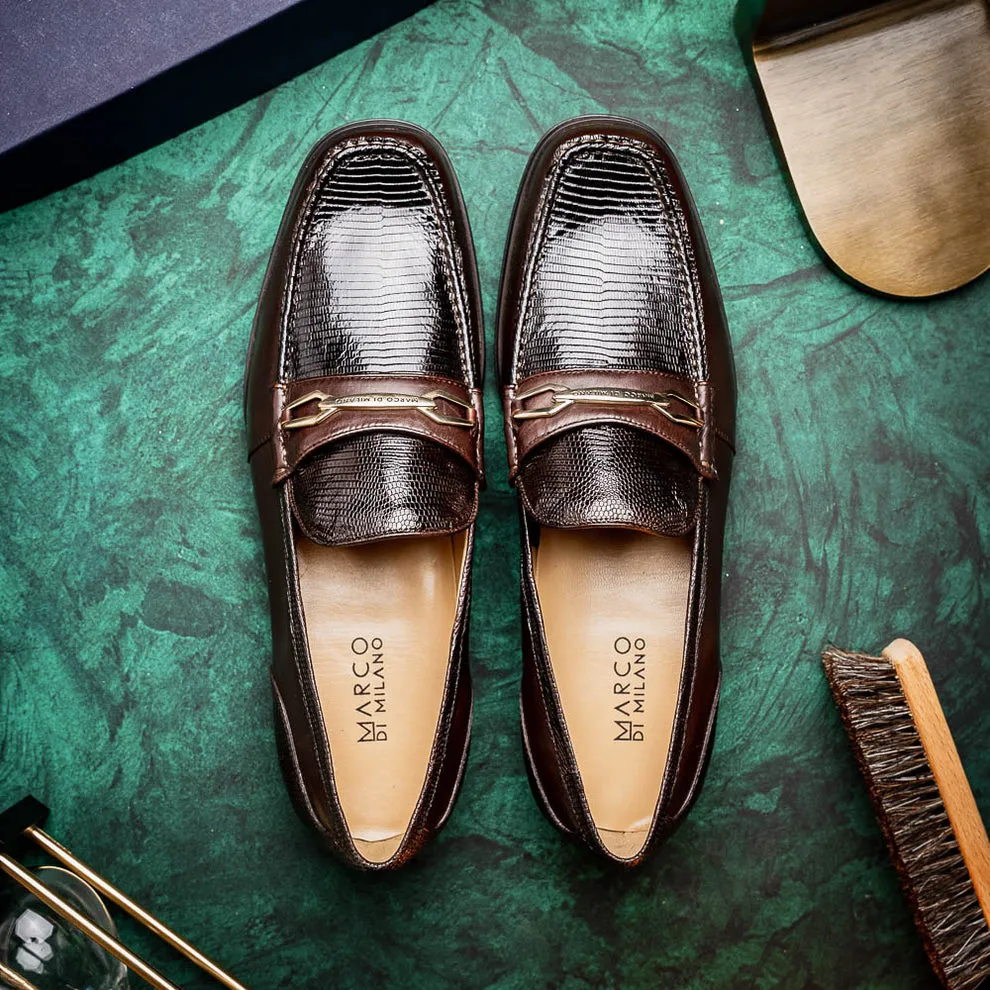 Marco Di Milano Hugo Men's Shoes Brown Exotic Lizard / Calf-Skin Leather Horsebit Loafers (MDM1083)